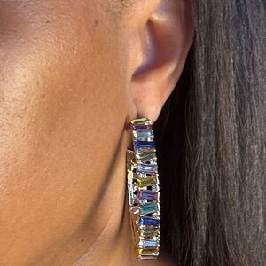 Multi color gem stone colored hoop